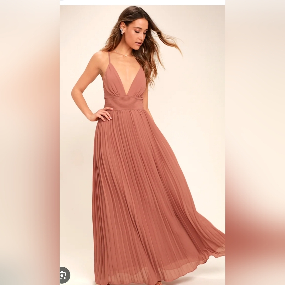 Lulu's Dusty‎ Rose Pleated Maxi Dress